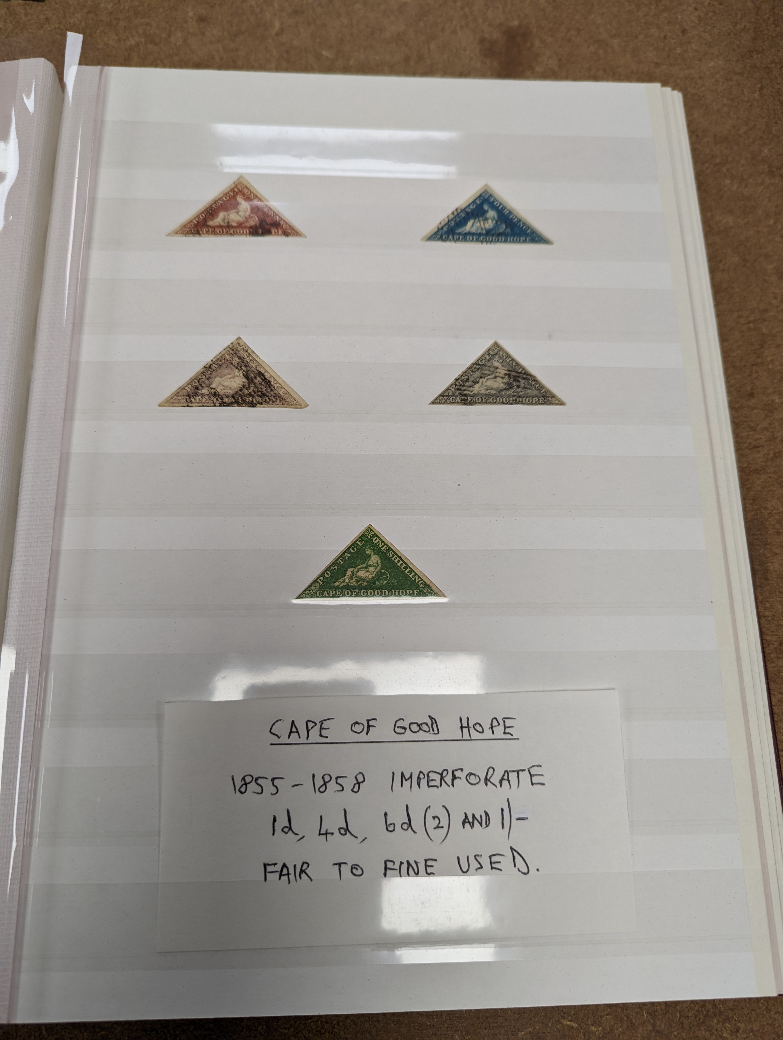 Cape of Good Hope - fine collection in 2 albums and stock book from 1853 1d used pair, 4d block of three used (and certificate), 1859 1sh dark green mint pair, 1861 1d woodblock used (sg 13a), 1863-64 1d, 4d and 6d mint